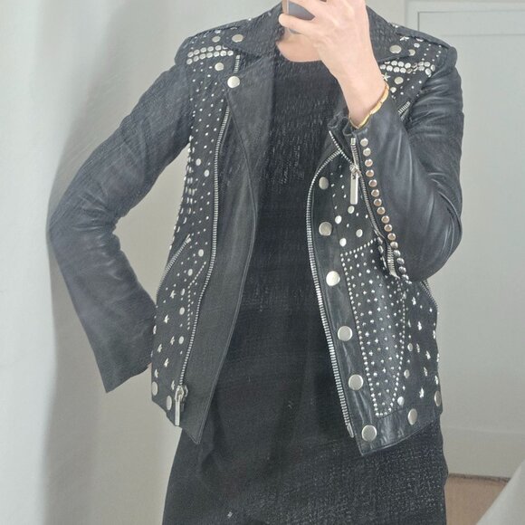 Nour Hammour Metal Studded Black Leather Motorcycle Jacket - Picture 5 of 5